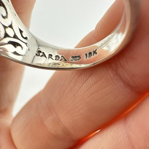Sarda Sterling Silver 18K Gold Ring Filigree Pebbled Bali Scrollwork 925 Size 9 - Picture 9 of 12